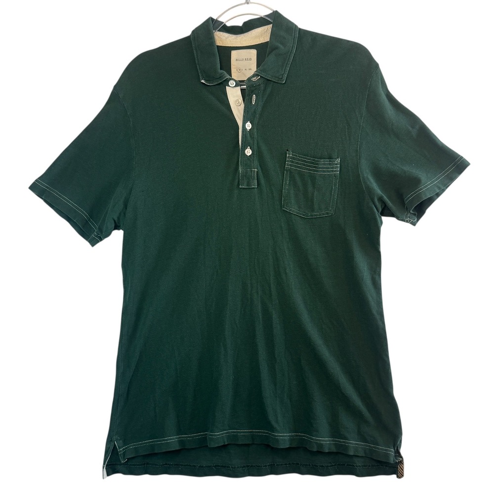 Billy Reid Garment Dyed Cotton Polo Shirt Green Slub Henley Collar M Luxury READ